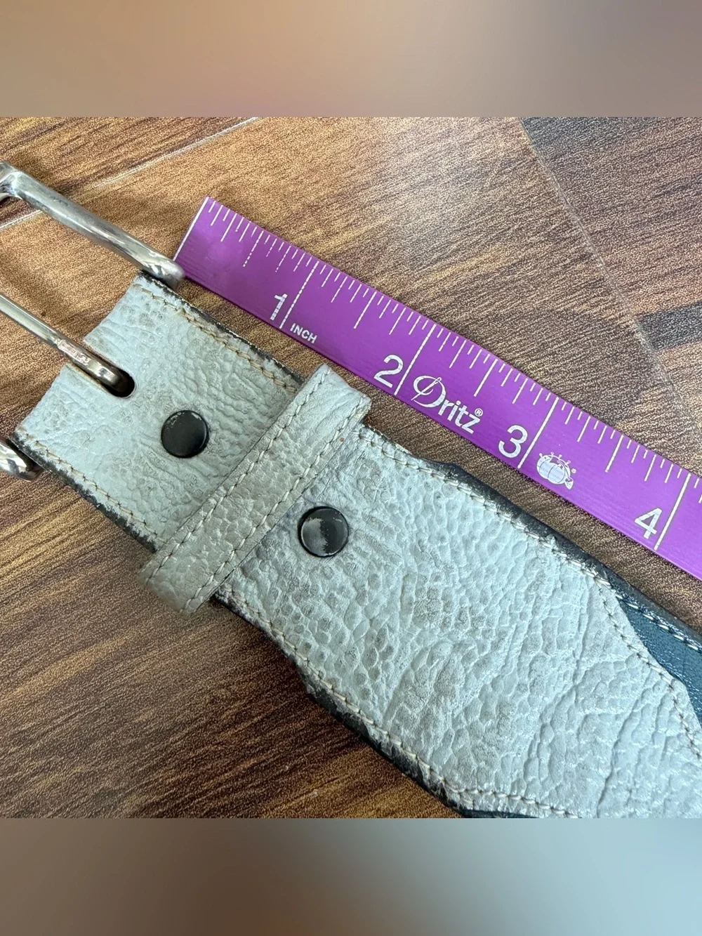 Tony Lama Made in Texas Leather Western Belt Blue Leather Gray Inlay Size 32